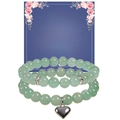 Detail of green aventurine beaded bracelets with a silver heart charm and message card - Green Aventurine Jewelry Set