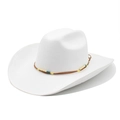 White wool felt jazz hat with wide brim and beaded leather band in Western style - M (56-59cm) / White