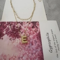 Double-layered gold necklace with paperclip chain and zircon-studded letter E pendant - Letter E
