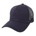 Detail view of navy blue truck cap with breathable nylon mesh and curved brim - Adjustable / Navy Blue
