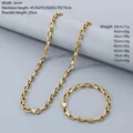 Conjunto de collar y pulsera de cadena de eslabones cuadrados en acero chapado en oro 18K - Cierre de Langosta de Barra / Pulsera / Dorado