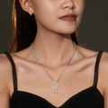 Silver cross pendant necklace and stud earrings set with sparkling rhinestones - Cross Pendant Necklace Earring Set (DTN10026098S)