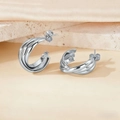 Silver triple twisted hoop earrings with polished metal finish on natural stone - 20mm (PJER371) / Silver