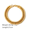Detailweergave van de 18K vergulde roestvrijstalen grove kettingarmband met maten - Goud