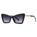 Cat eye oversized sunglasses with black frame and purple gradient lenses and gold metal accents - Black Frame/Gray Gradient Lens