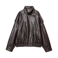Giacca moto in ecopelle marrone scuro con collo alto e vestibilità vintage - XS / caffè