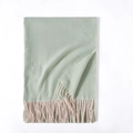 Light green scarf with herringbone weave and beige fringe detail on white background - One Size / Light Green