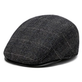Gorra de tweed gris a cuadros para hombre con visera de cuero y orejeras - M (56-58cm) / Gris