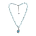 Blue pearl heart pendant necklace with radiant gemstone and adjustable silver chain - Chain Length 45+5cm / Light Blue