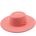 Elegant coral pink wool felt fedora with a 9.5cm wide brim and matching ribbon bow detail - M (56-58cm) / Watermelon red