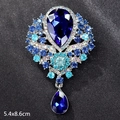 Vintage silver-tone brooch with blue waterdrop crystals and sparkling rhinestones - Sapphire Large Water Drop
