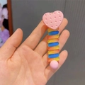 Colorful spiral telephone cord hair tie with pink heart for girls hair styling - Heart Decor/Rainbow Spiral