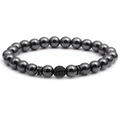 Minimalist rainbow hematite and black onyx beaded bracelet with a zircon sphere accent - Black Rhinestone Ball
