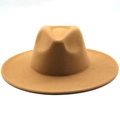 Classic camel wool felt fedora hat with wide flat brim and pinched crown for men and women - M (56-58cm) / Camel