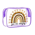 Transparent PVC makeup bag with purple zipper and amazing rainbow print design - 033-Amazing Purple Edge