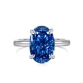 Elegant S925 sterling silver ring with an oval blue zircon in a classic four-prong setting - US 5 / Dark Blue