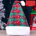 Cappello di Natale a quadri rossi e verdi con fiocchi di neve e pompon, 40cm per 60cm - Cappello Fiocco di Neve C / Stampa Argento