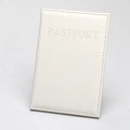 Minimalist cream white PU leather passport cover with embossed lettering and stitching - White