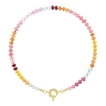 Bohemian rainbow gemstone beaded necklace with a golden spring clasp on white backdrop - Style 6 / 6mm