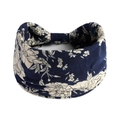 Dunkelblaues elastisches Yoga-Stirnband mit vintage cremefarbenem Rosenmuster - Navy Weiß Rosenmuster (#178)