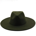 Detail shot of the wide flat brim and indented crown on a dark olive wool fedora hat - M (56-58cm) / Army Green