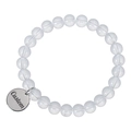 Customizable silver charm bracelet with white natural stones and engraved pendant - White Moonstone Texture (Style-8)