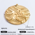 Colgante redondo dorado de acero inoxidable con textura ondulada y medidas exactas - Dorado - Redondo Rizado (PJ91273)
