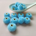 Sky blue 20mm soft faux rabbit fur pompom beads with golden metal eyelet for DIY jewelry - Bright Blue