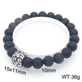 Men's retro 10mm black lava stone beaded bracelet with engraved silver oval metal charm - Scroll Carved Oval Bead (KB205909-Z)