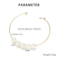 Detail of gold stainless steel choker featuring five 20mm pearls and open-ended spheres - Five Large Pearl Choker (KN21436-Z)