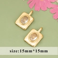Vintage golden 15mm square star pendant with oval clear gemstone for DIY jewelry making - Vintage Square Gemstone Charm