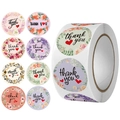 Floral thank you sticker roll with 8 unique round designs for wedding and gift packaging - Decorative Thank You