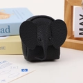 Mini black elephant coin purse in lychee pattern leather with a creative cartoon design - Black