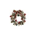 Festive Christmas wreath brooch with colorful rhinestones and a gold bow design - Full Colorful Stone Bow Wreath
