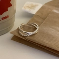Adjustable 925 silver double-layered ring with smooth and twisted rope texture bands - J3895 Double layer Twist Open