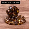 Tiger Eye stone cat paw resin ornament with natural crystal chips and golden base - Tiger's Eye