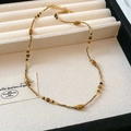 Tiger eye stone beaded necklace with golden cylinder tubes and lobster clasp - 36# Necklace - Gold-Brown (Bohemian Tube Bead Style)