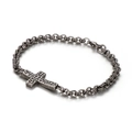 Pulsera vintage de acero de titanio con colgante de cruz martillada y cadena trenzada - Conjunto de Cruz Negra Hervida (KB117770-KFC)