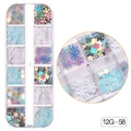 Detail of 12-grid snowflake nail art sequins in various colors for Christmas manicures - 12 Grids / Holographic Snowflake Maple Leaf Style (12G-58)