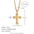 18K gold plated stainless steel cross necklace with square zircon stones for women - Zirconia Cross Pendant Necklace-Gold