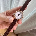 Vintage women's watch with white Roman dial and brown lizard pattern leather strap - Coffee With White Dial