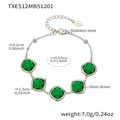 Silver stainless steel bracelet with green square glass stones for women - Bracelet / Silver-Green