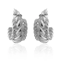 Silver liquid metal heart earrings with woven texture and irregular molten lava design - Silver XLEH023-1 (Twisted Rope)