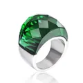 Exaggerated silver stainless steel ring featuring a large faceted green crystal stone - Size 6 / Green (Silver Band)