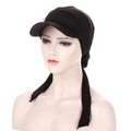 Detail of a black sunshade turban hat with long ties and pleated texture on a white model - Black