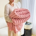 Thick pink rabbit faux fur blanket with striped embossed texture for sofa use - 100*150cm / Rabbit Plush Pink