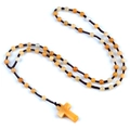 Braided cross necklace with yellow, orange, and cream natural agate stone beads - Dark Topaz Jade