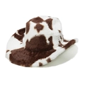 Plush faux fur cowboy hat featuring a classic brown and white cow print pattern for parties - M / Coffee