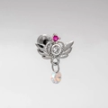 Titanium steel heart wing stud earring with pink zircon and iridescent drop pendant - Winged Heart with Gradient Teardrop Pendant (A09-1#)