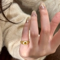S925 silver retro gold bamboo ring with yellow cat eye stone and zircon inlays - J5980-Gold Shield Cat Eye Stone